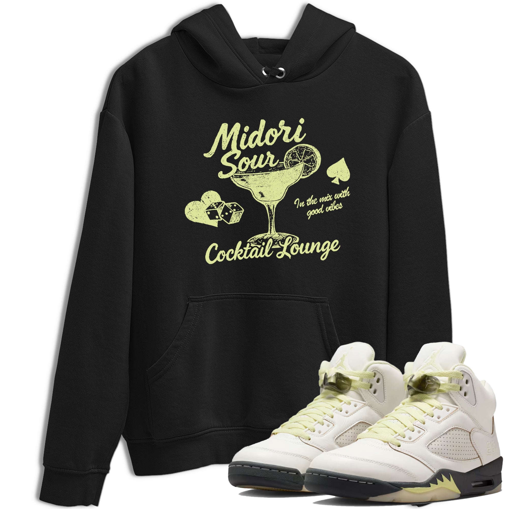 Sneaker match tees – Streetwear Graphic Tees Air Jordan 5 Luminous Green Sneakers – Midori Sour Graphic Tee Black 1