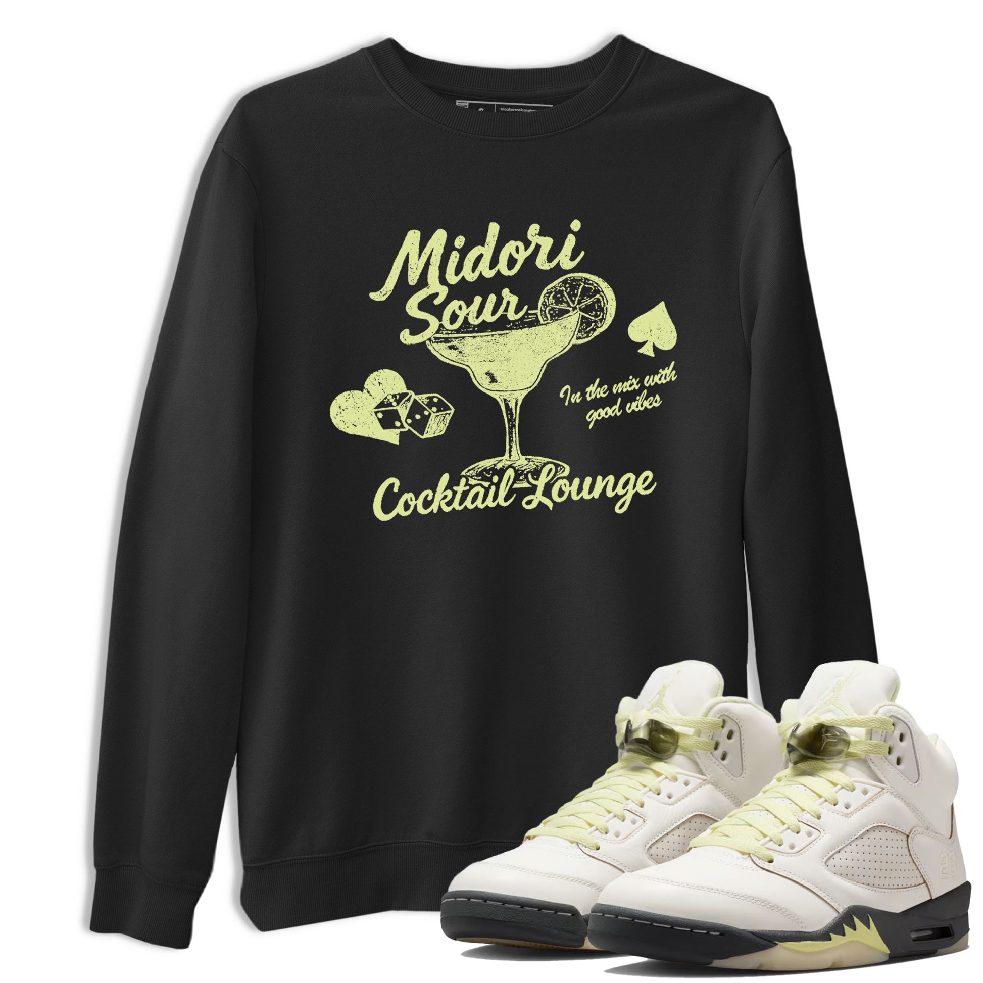 Sneaker match tees – Streetwear Graphic Tees Air Jordan 5 Luminous Green Sneakers – Midori Sour Graphic Tee Black 1