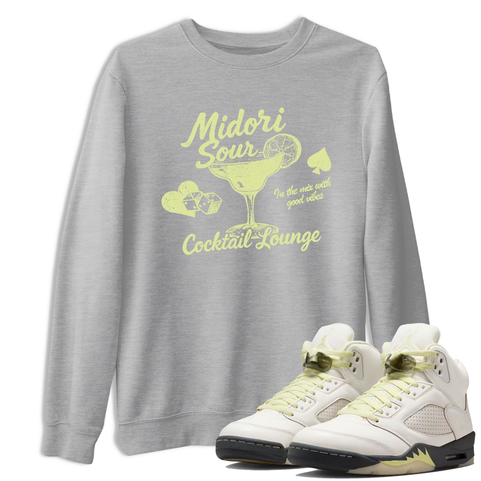 Sneaker match tees – Streetwear Graphic Tees Air Jordan 5 Luminous Green Sneakers – Midori Sour Graphic Tee Heather Grey 1