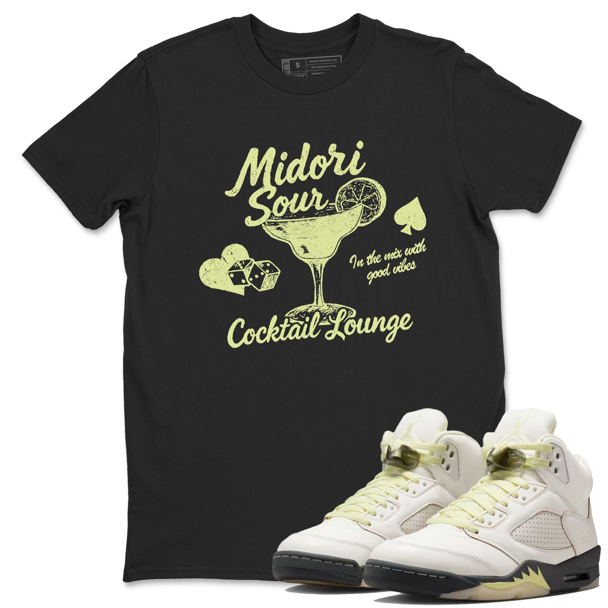 Sneaker match tees – Streetwear Graphic Tees Air Jordan 5 Luminous Green Sneakers – Midori Sour Graphic Tee Black 1