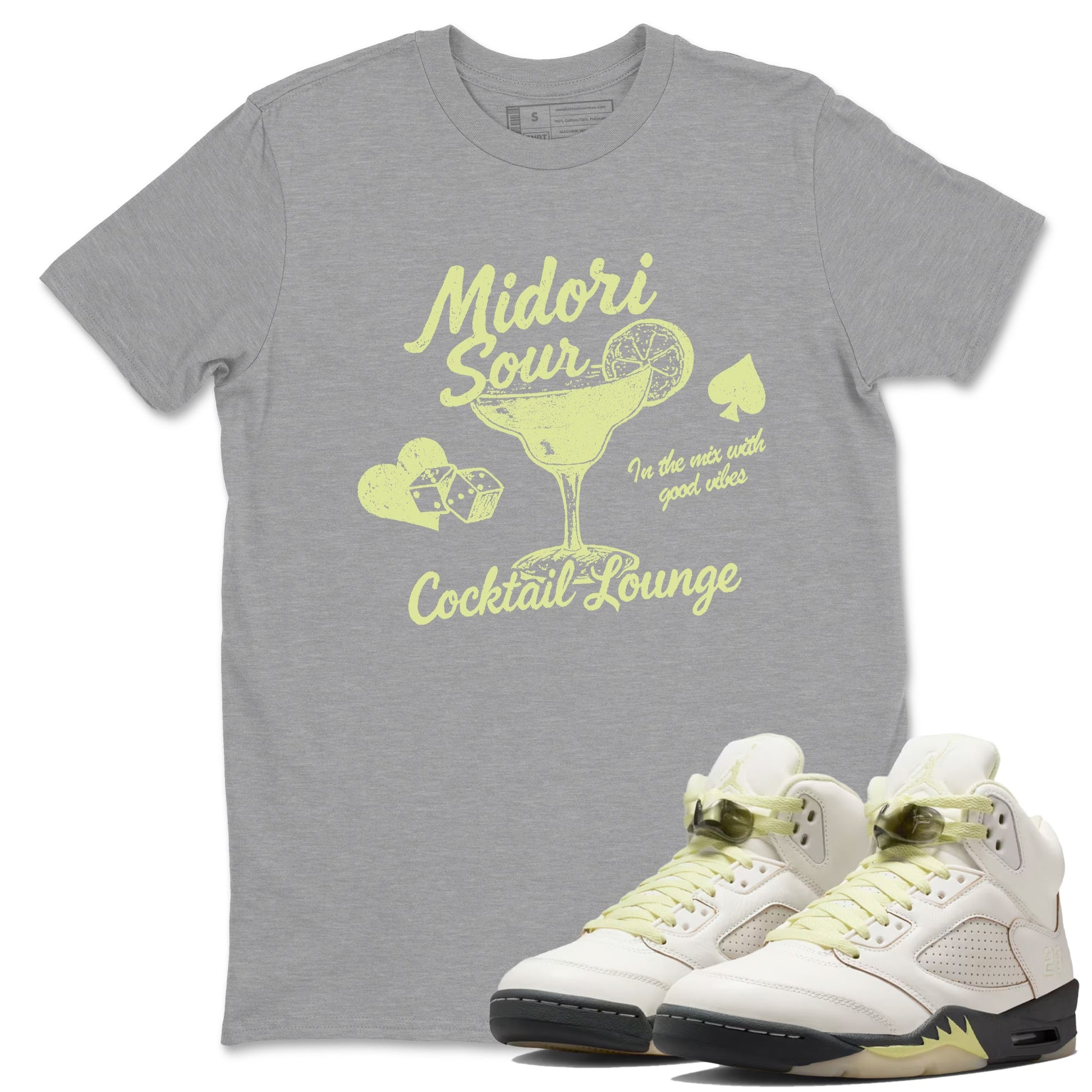 Sneaker match tees – Streetwear Graphic Tees Air Jordan 5 Luminous Green Sneakers – Midori Sour Graphic Tee Heather Grey 1