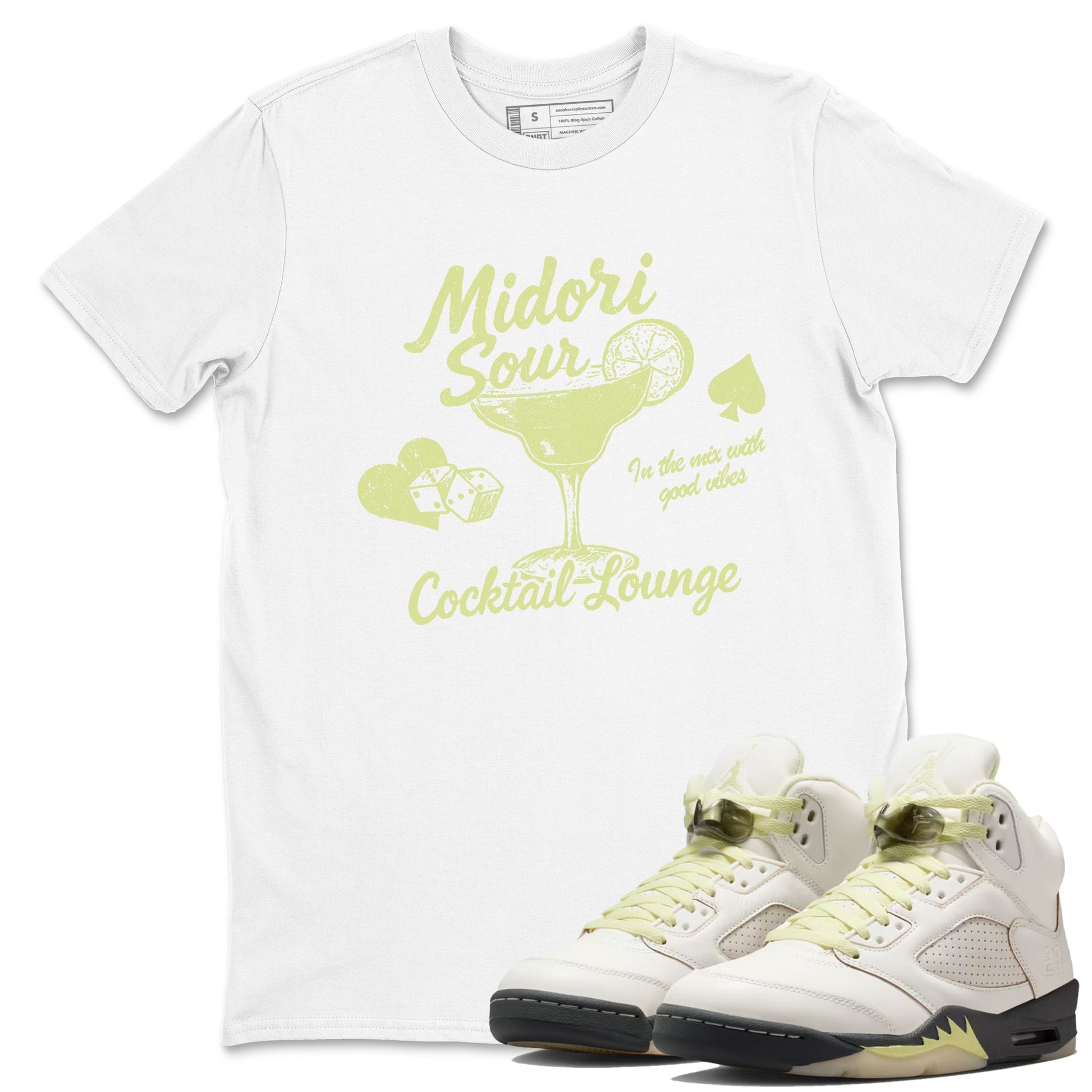 Sneaker match tees – Streetwear Graphic Tees Air Jordan 5 Luminous Green Sneakers – Midori Sour Graphic Tee White 1