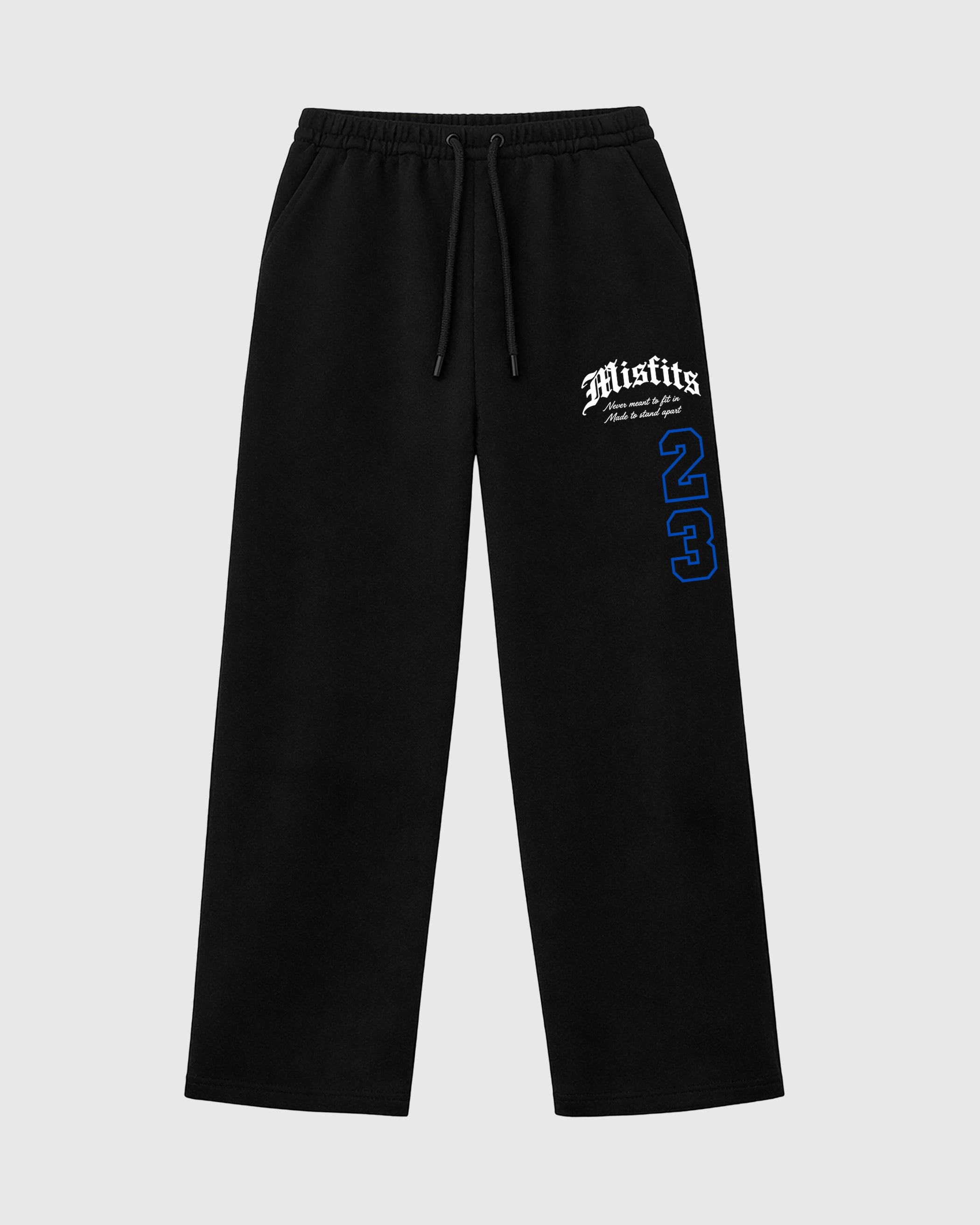 Misfits 23 graphic wide cut sweatpants designed to match the Air Jordan 1 Royal, featuring coordinated Black 1 options for a perfect streetwear vibe.