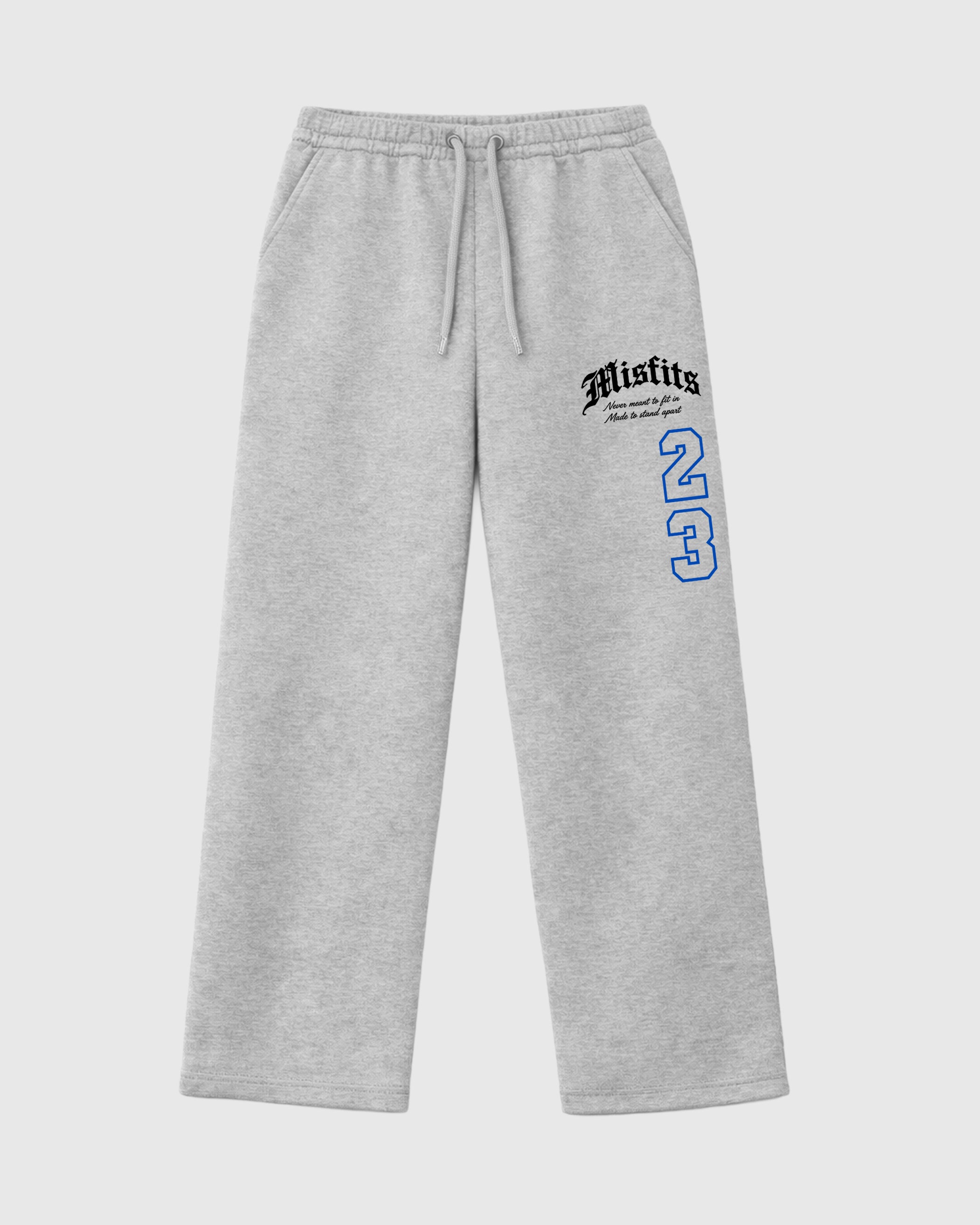 Misfits 23 graphic wide cut sweatpants designed to match the Air Jordan 1 Royal, featuring coordinated Heather Grey 1 options for a perfect streetwear vibe.
