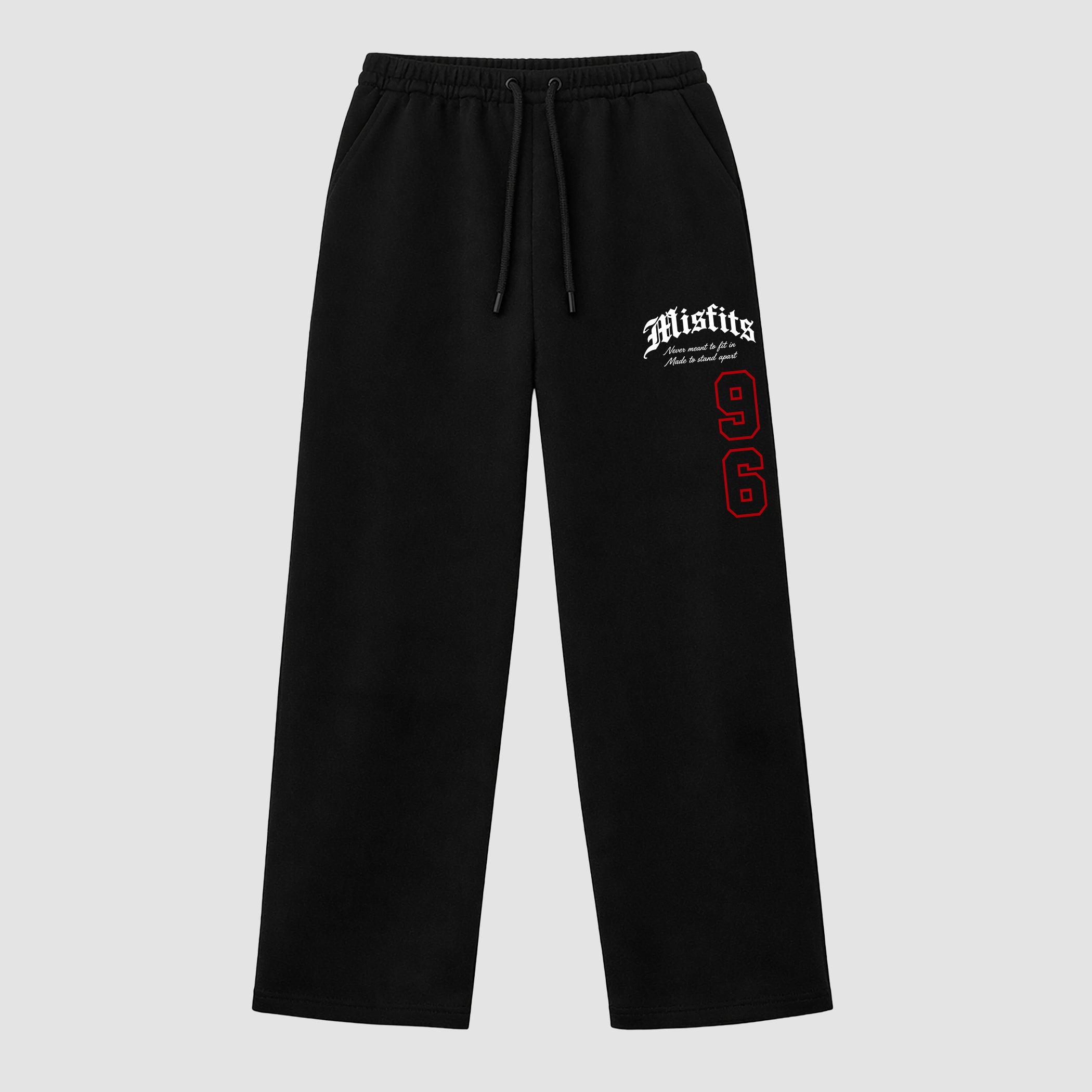 Misfits 96 graphic wide cut sweatpants designed to match the Air Jordan 9 True Red, featuring coordinated Black 1 options for a perfect streetwear vibe.