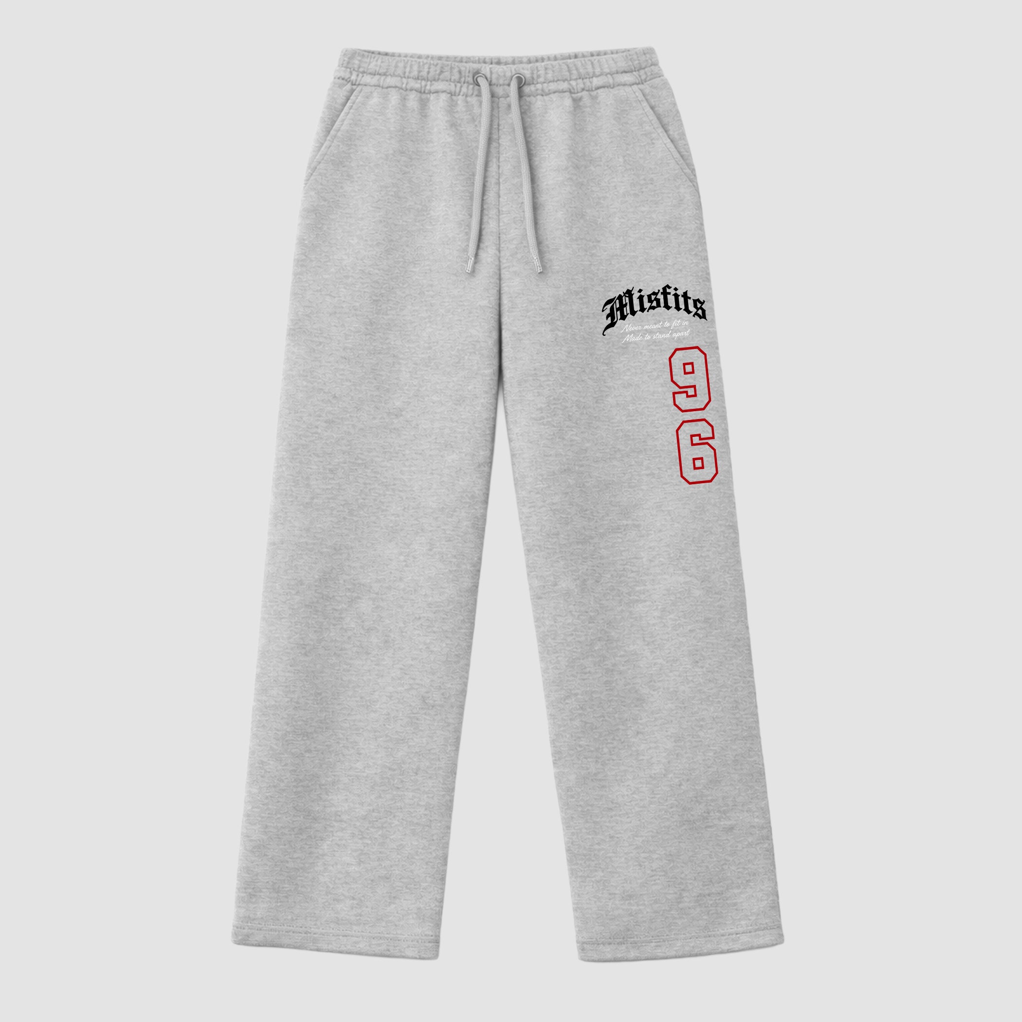 Misfits 96 graphic wide cut sweatpants designed to match the Air Jordan 9 True Red, featuring coordinated Heather Grey 1 options for a perfect streetwear vibe.