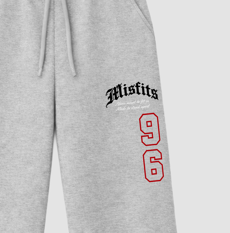 Misfits 96 graphic wide cut sweatpants designed to match the Air Jordan 9 True Red, featuring coordinated Heather Grey 2 options for a perfect streetwear vibe.