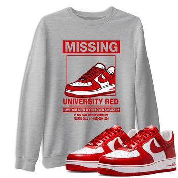 Missing Sneaker sneaker match t-shirt styled to complete your fit with the Air Force 1 University Red sneakers, shown in Heather Grey 1.