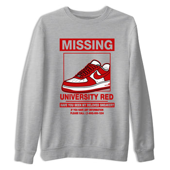 Missing Sneaker sneaker match t-shirt styled to complete your fit with the Air Force 1 University Red sneakers, shown in Heather Grey 2.