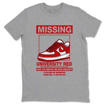 Missing Sneaker sneaker match t-shirt styled to complete your fit with the Air Force 1 University Red sneakers, shown in Heather Grey 2.