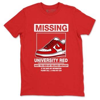 Missing Sneaker sneaker match t-shirt styled to complete your fit with the Air Force 1 University Red sneakers, shown in Red 2.