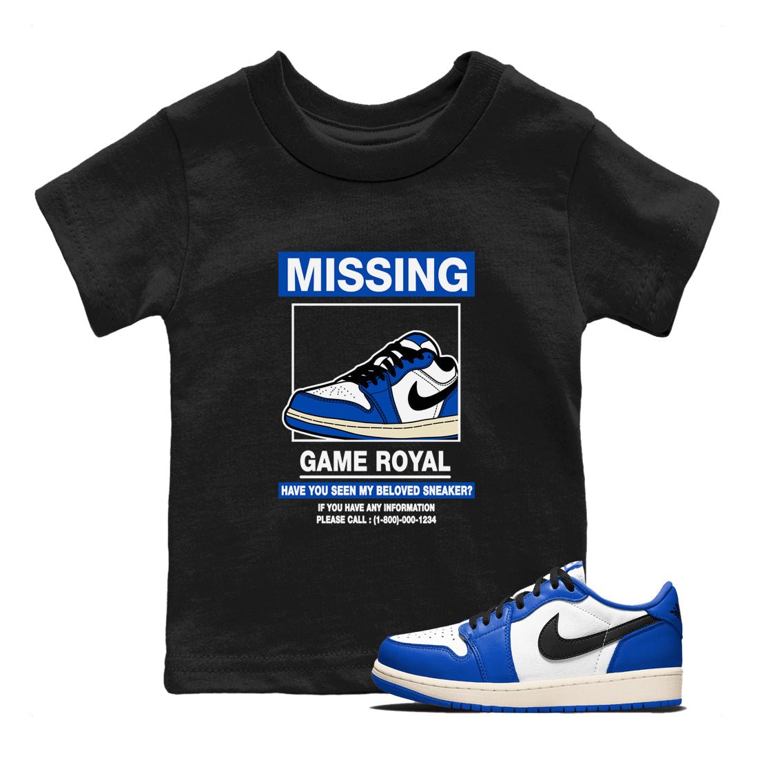 1s Game Royal shirts to match jordans Missing Sneaker sneaker match tees Air Jordan 1 Retro Low OG Game Royal match shoes to clothes SNRT Sneaker Tees Youth Baby Black 1 tee