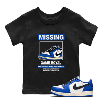 1s Game Royal shirts to match jordans Missing Sneaker sneaker match tees Air Jordan 1 Retro Low OG Game Royal match shoes to clothes SNRT Sneaker Tees Youth Baby Black 1 tee