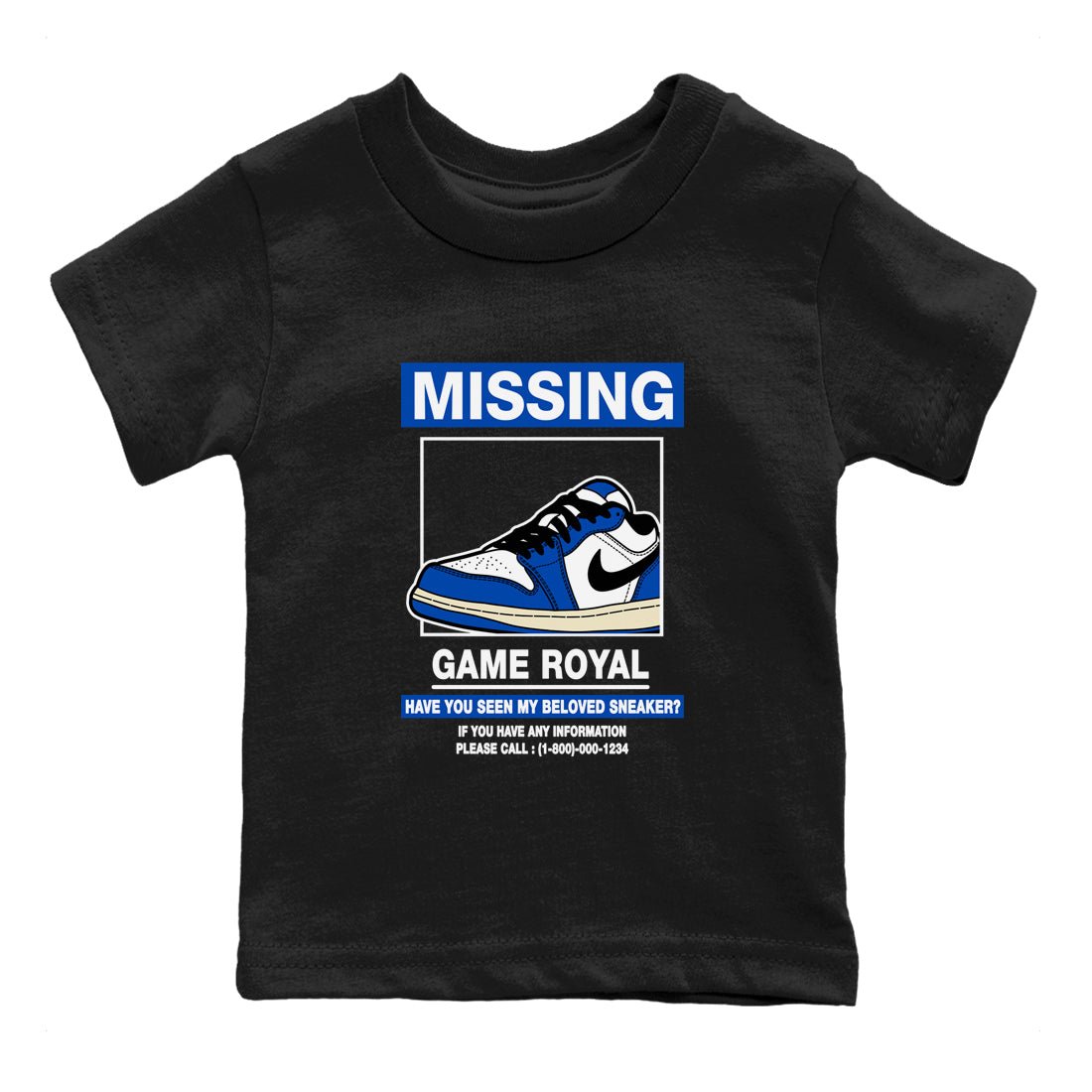 1s Game Royal shirts to match jordans Missing Sneaker sneaker match tees Air Jordan 1 Retro Low OG Game Royal match shoes to clothes SNRT Sneaker Tees Youth Baby Black 2 tee