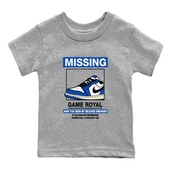 1s Game Royal shirts to match jordans Missing Sneaker sneaker match tees Air Jordan 1 Retro Low OG Game Royal match shoes to clothes SNRT Sneaker Tees Youth Baby Heather Grey 2 tee