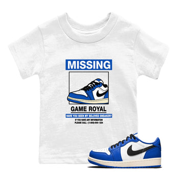 1s Game Royal shirts to match jordans Missing Sneaker sneaker match tees Air Jordan 1 Retro Low OG Game Royal match shoes to clothes SNRT Sneaker Tees Youth Baby White 1 tee