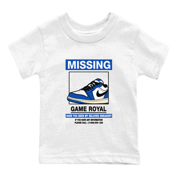 1s Game Royal shirts to match jordans Missing Sneaker sneaker match tees Air Jordan 1 Retro Low OG Game Royal match shoes to clothes SNRT Sneaker Tees Youth Baby White 2 tee