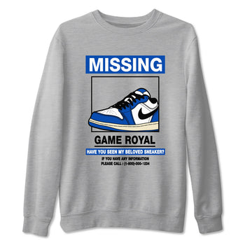 1s Game Royal shirts to match jordans Missing Sneaker sneaker match tees Air Jordan 1 Retro Low OG Game Royal match shoes to clothes SNRT Sneaker Tees unisex cotton Heather Grey 2 shirts