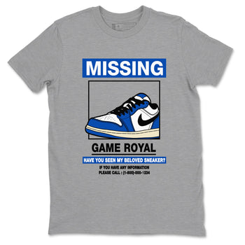 1s Game Royal shirts to match jordans Missing Sneaker sneaker match tees Air Jordan 1 Retro Low OG Game Royal match shoes to clothes SNRT Sneaker Tees unisex cotton Heather Grey 2 shirts