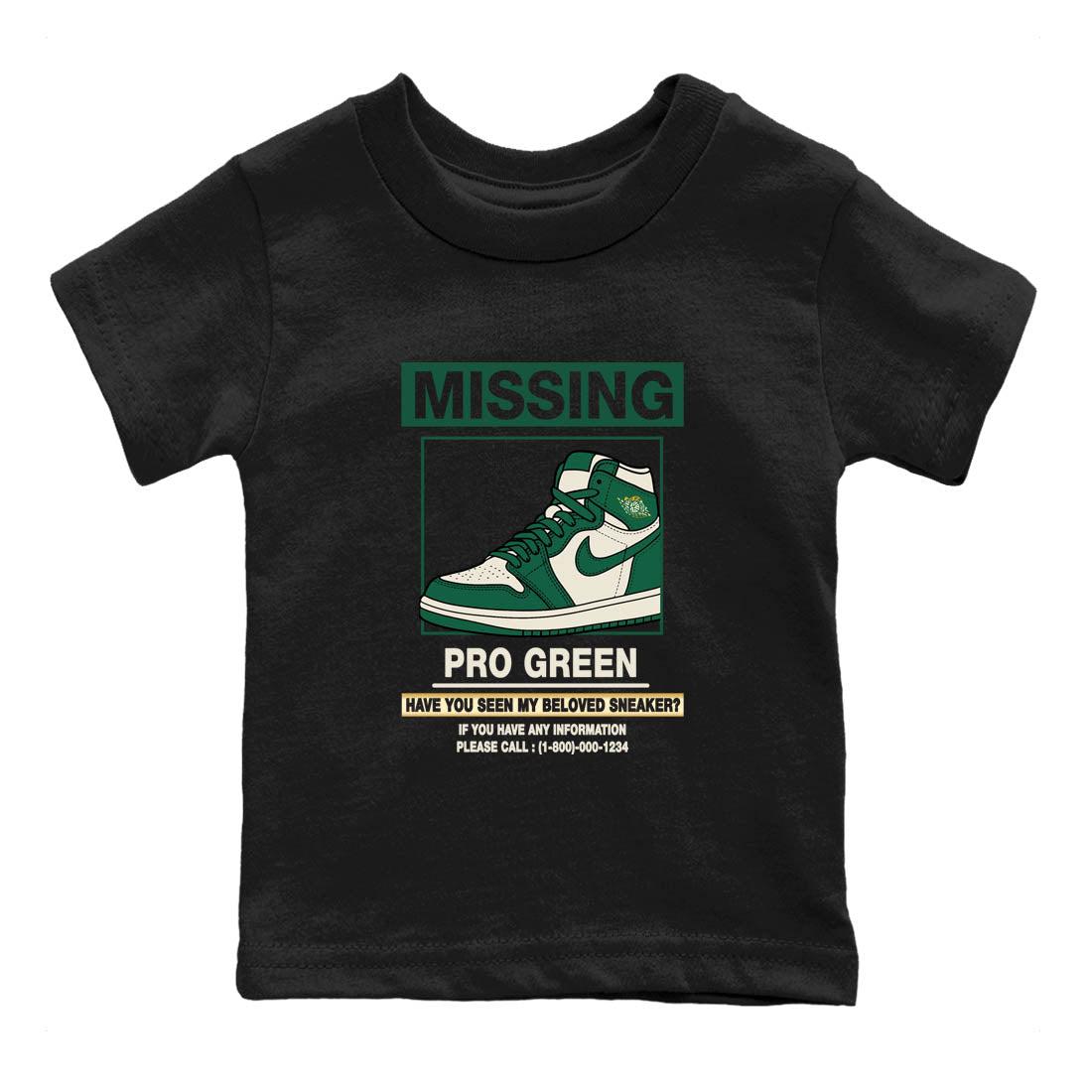 Sneaker Threads – Sneaker Tees To Match Air Jordan 1 Pro Green – Missing Sneaker Youth Graphic Tee Black 2. Perfect for Jordan releases 2025 colorways.