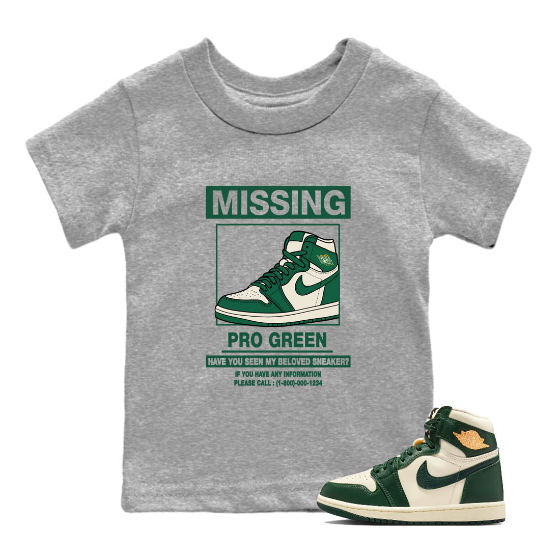 Sneaker Threads – Sneaker Tees To Match Air Jordan 1 Pro Green – Missing Sneaker Youth Graphic Tee Heather Grey 1. Perfect for Jordan releases 2025 colorways.