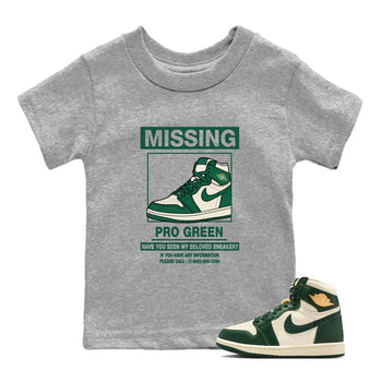 Sneaker Threads – Sneaker Tees To Match Air Jordan 1 Pro Green – Missing Sneaker Youth Graphic Tee Heather Grey 1. Perfect for Jordan releases 2025 colorways.