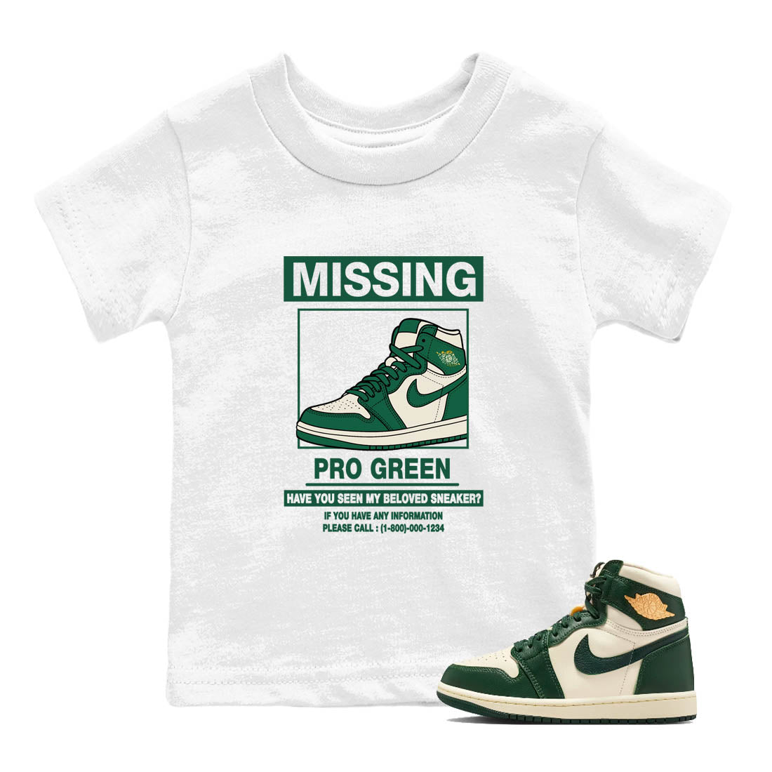 Sneaker Threads – Sneaker Tees To Match Air Jordan 1 Pro Green – Missing Sneaker Youth Graphic Tee White 1. Perfect for Jordan releases 2025 colorways.