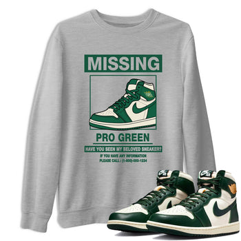 Sneaker Threads – Sneaker Tees To Match Air Jordan 1 Pro Green – Missing Sneaker Graphic Tee Heather Grey 1. Perfect for Jordan releases 2025 colorways.