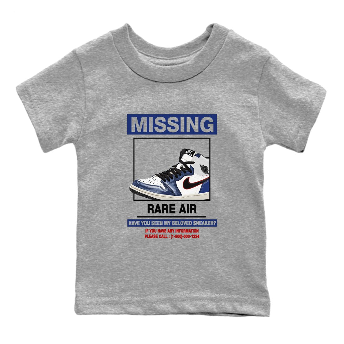 1s Rare Air shirts to match jordans Missing Sneaker sneaker match tees Air Jordan 1 High OG Rare Air Deep Royal Blue match shoes to clothes SNRT Sneaker Tees Youth Baby Heather Grey 2 tee
