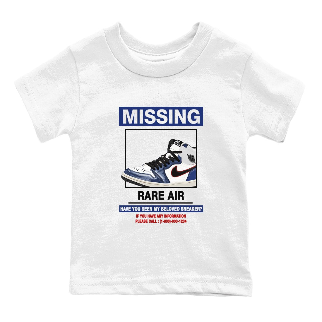 1s Rare Air shirts to match jordans Missing Sneaker sneaker match tees Air Jordan 1 High OG Rare Air Deep Royal Blue match shoes to clothes SNRT Sneaker Tees Youth Baby White 2 tee