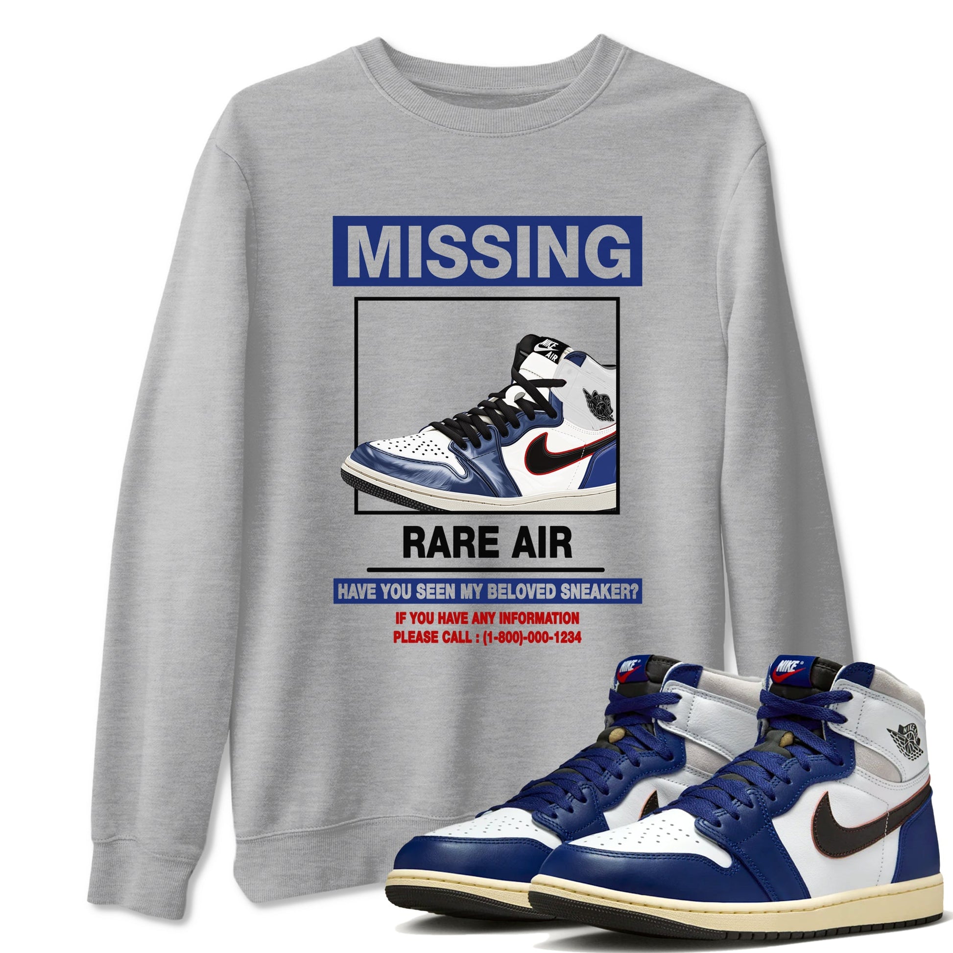 1s Rare Air shirts to match jordans Missing Sneaker sneaker match tees Air Jordan 1 High OG Rare Air Deep Royal Blue match shoes to clothes SNRT Sneaker Tees unisex cotton Heather Grey 1 shirts