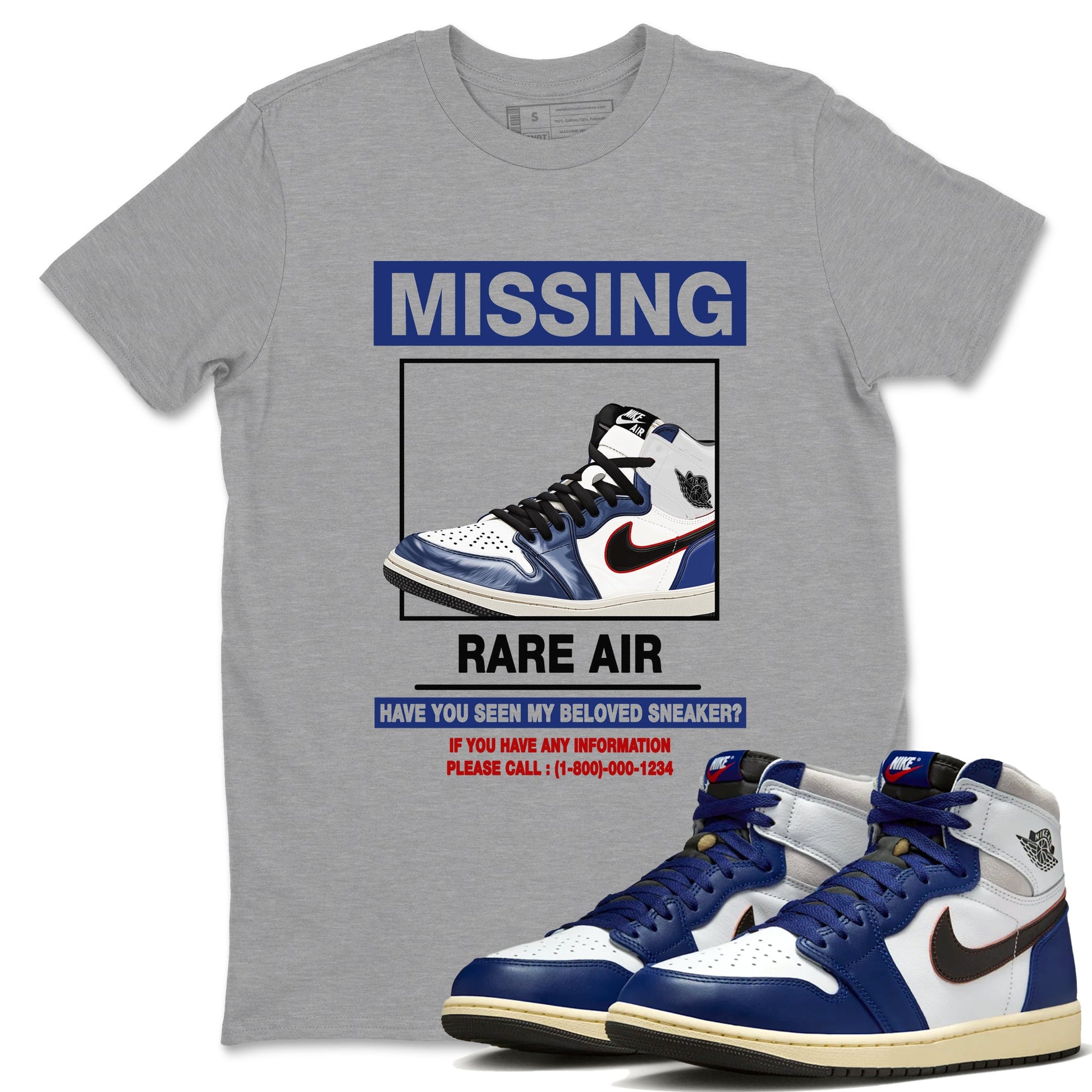 1s Rare Air shirts to match jordans Missing Sneaker sneaker match tees Air Jordan 1 High OG Rare Air Deep Royal Blue match shoes to clothes SNRT Sneaker Tees unisex cotton Heather Grey 1 shirts