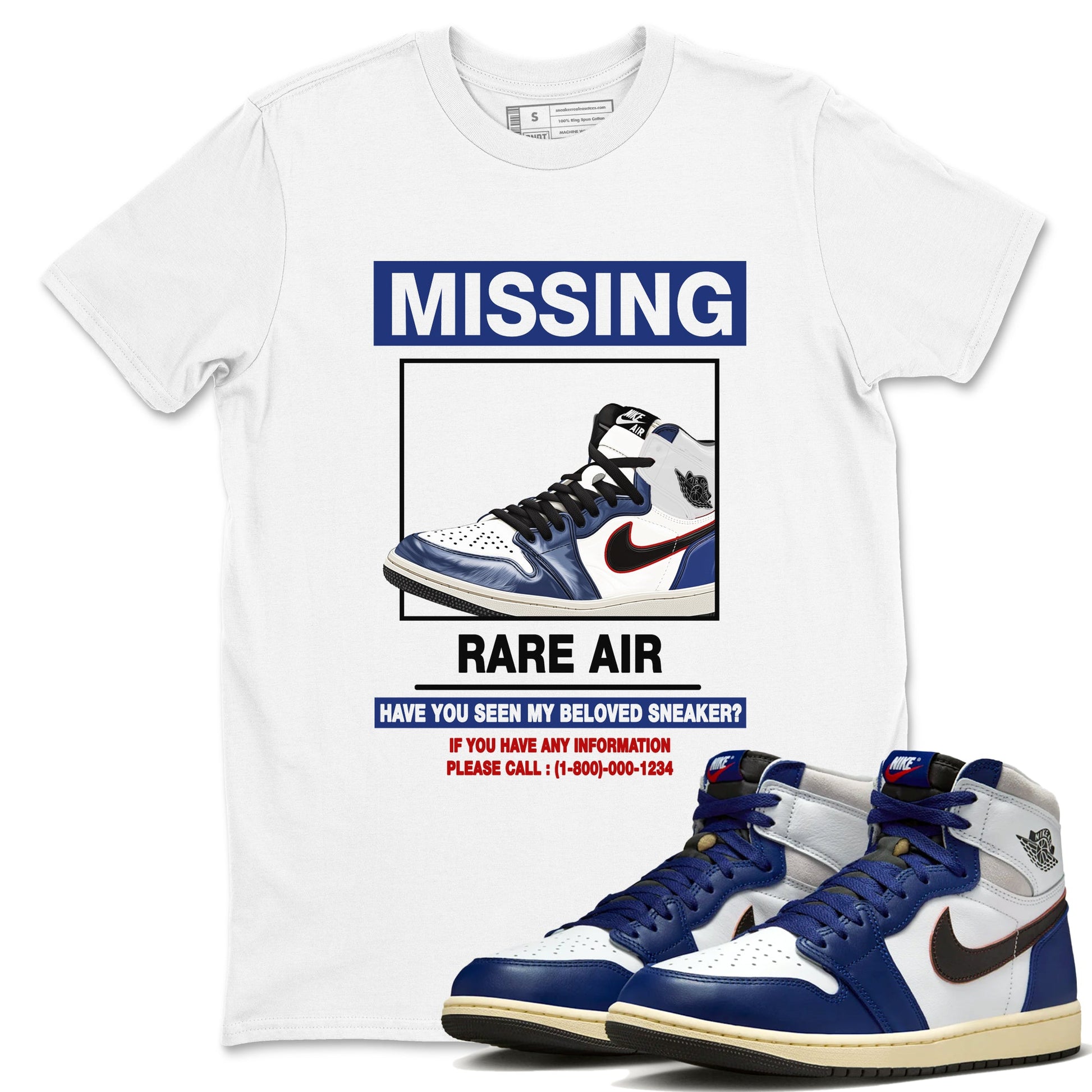 1s Rare Air shirts to match jordans Missing Sneaker sneaker match tees Air Jordan 1 High OG Rare Air Deep Royal Blue match shoes to clothes SNRT Sneaker Tees unisex cotton White 1 shirts