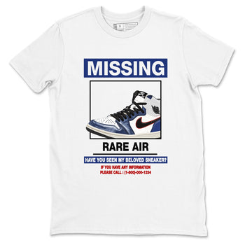 1s Rare Air shirts to match jordans Missing Sneaker sneaker match tees Air Jordan 1 High OG Rare Air Deep Royal Blue match shoes to clothes SNRT Sneaker Tees unisex cotton White 2 shirts