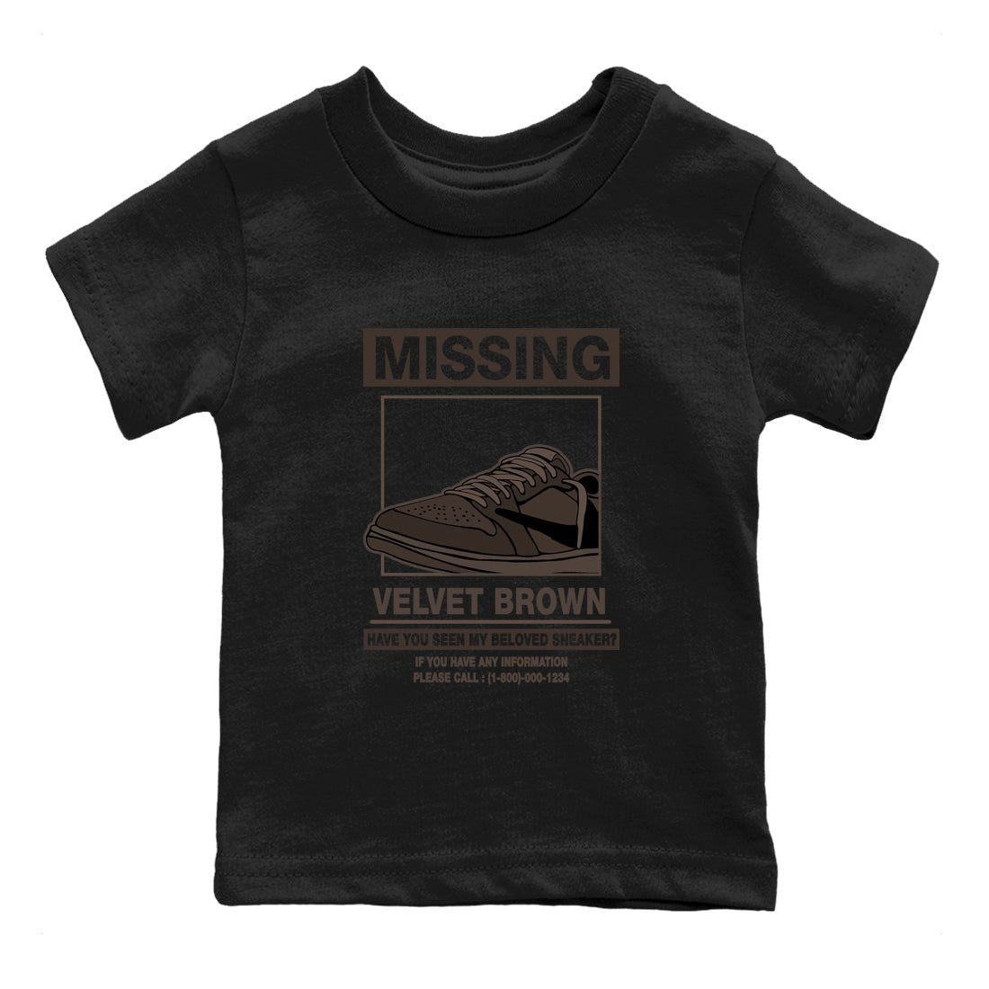 AJ1 Travis Scott Velvet Brown and Dark Mocha shirts to match jordans Missing Sneaker sneaker match tees 1s Travis Scott Velvet Brown match shoes to clothes SNRT Sneaker Tees Youth Baby Black 2 tee