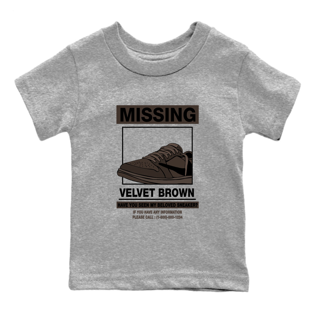AJ1 Travis Scott Velvet Brown and Dark Mocha shirts to match jordans Missing Sneaker sneaker match tees 1s Travis Scott Velvet Brown match shoes to clothes SNRT Sneaker Tees Youth Baby Heather Grey 2 tee