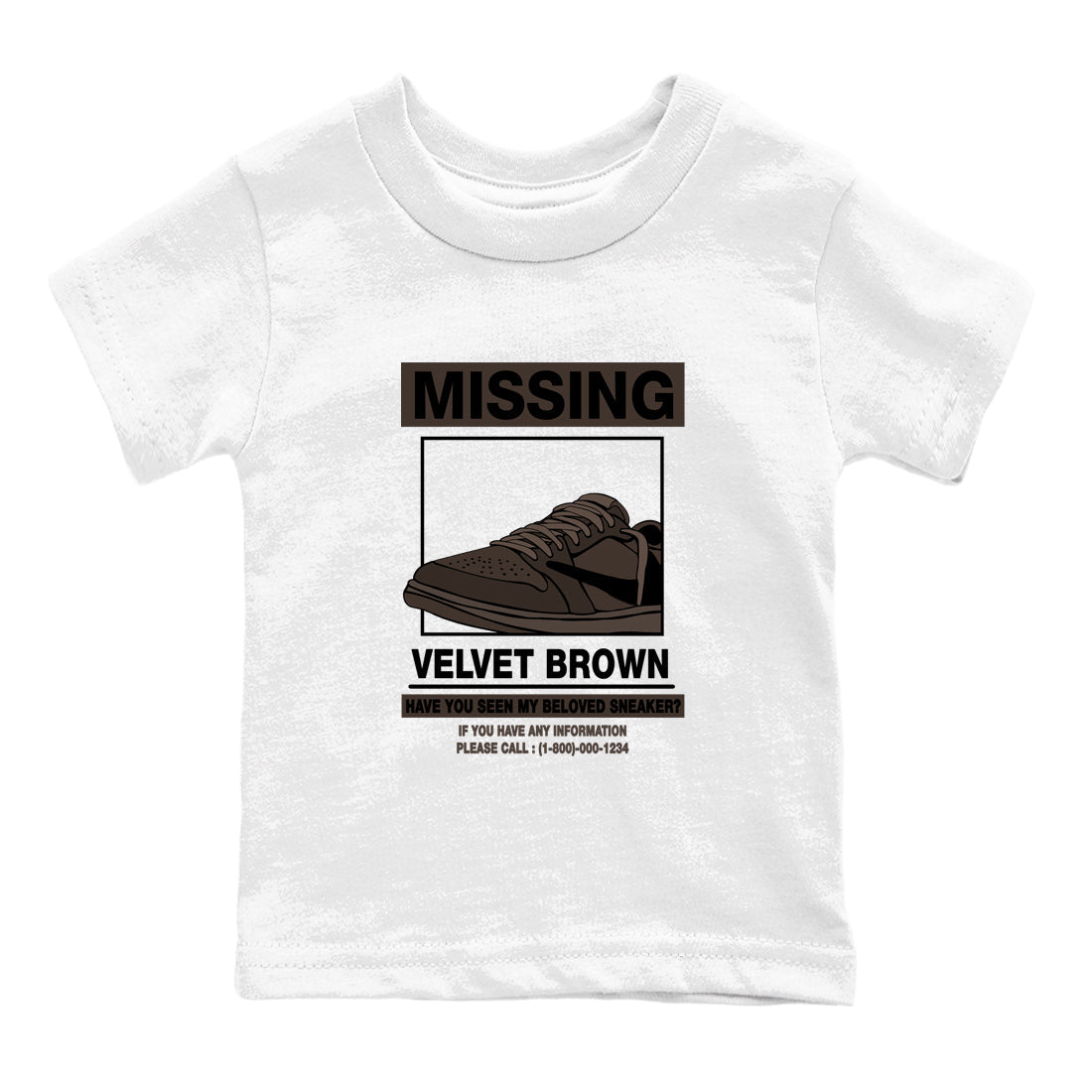 AJ1 Travis Scott Velvet Brown and Dark Mocha shirts to match jordans Missing Sneaker sneaker match tees 1s Travis Scott Velvet Brown match shoes to clothes SNRT Sneaker Tees Youth Baby White 2 tee