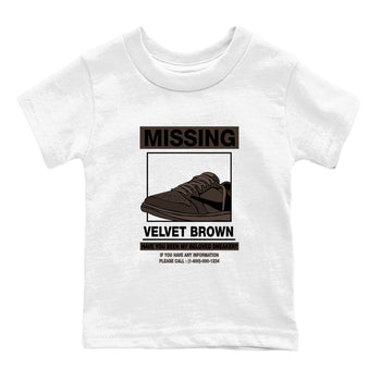 AJ1 Travis Scott Velvet Brown and Dark Mocha shirts to match jordans Missing Sneaker sneaker match tees 1s Travis Scott Velvet Brown match shoes to clothes SNRT Sneaker Tees Youth Baby White 2 tee