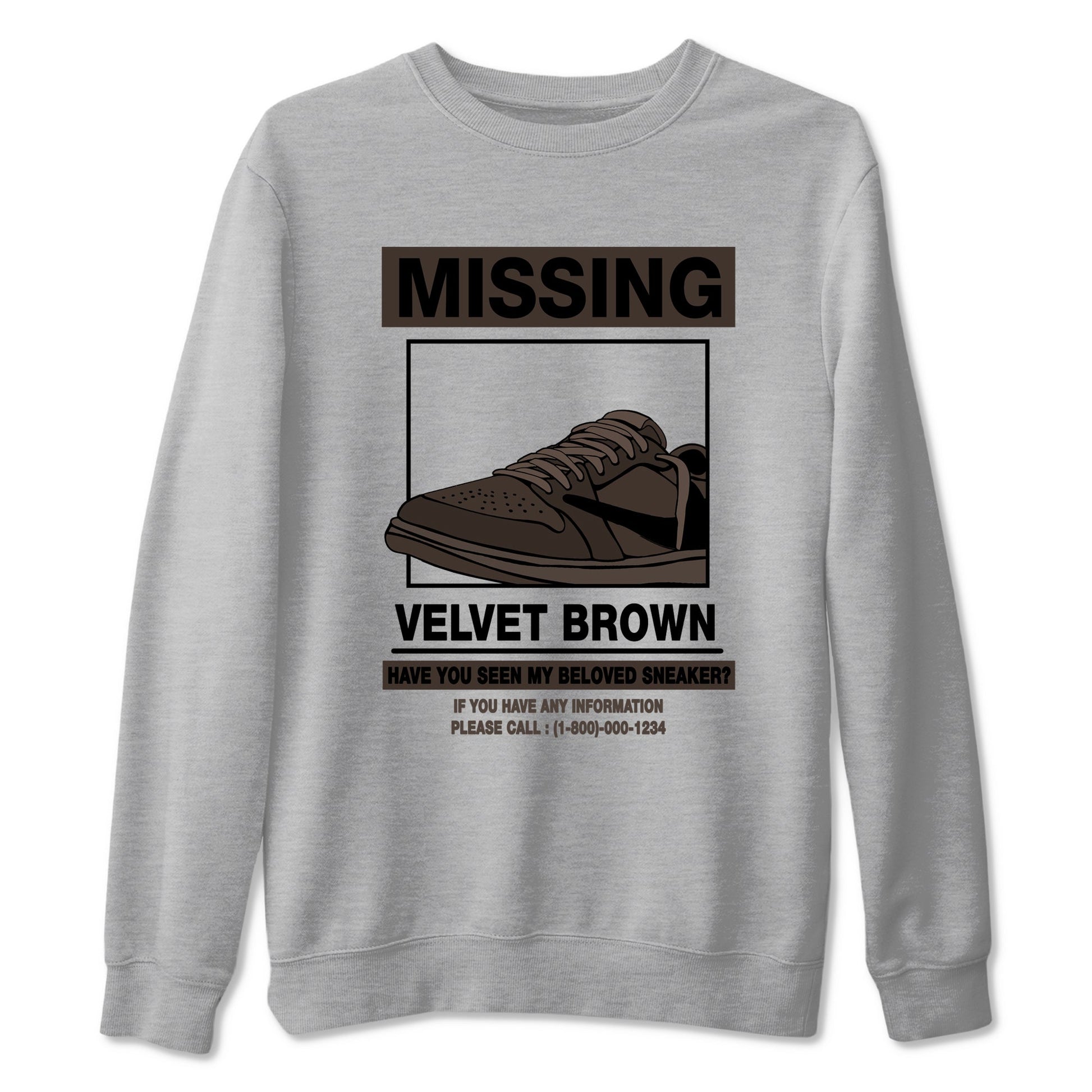 AJ1 Travis Scott Velvet Brown and Dark Mocha shirts to match jordans Missing Sneaker sneaker match tees 1s Travis Scott Velvet Brown match shoes to clothes SNRT Sneaker Tees unisex cotton Heather Grey 2 shirts
