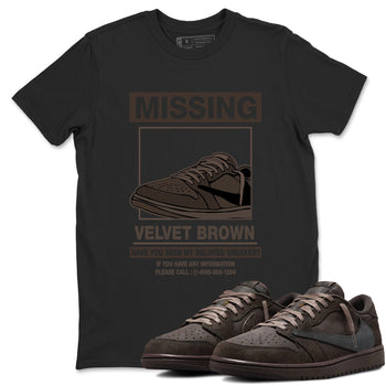 AJ1 Travis Scott Velvet Brown and Dark Mocha shirts to match jordans Missing Sneaker sneaker match tees 1s Travis Scott Velvet Brown match shoes to clothes SNRT Sneaker Tees unisex cotton Black 1 shirts