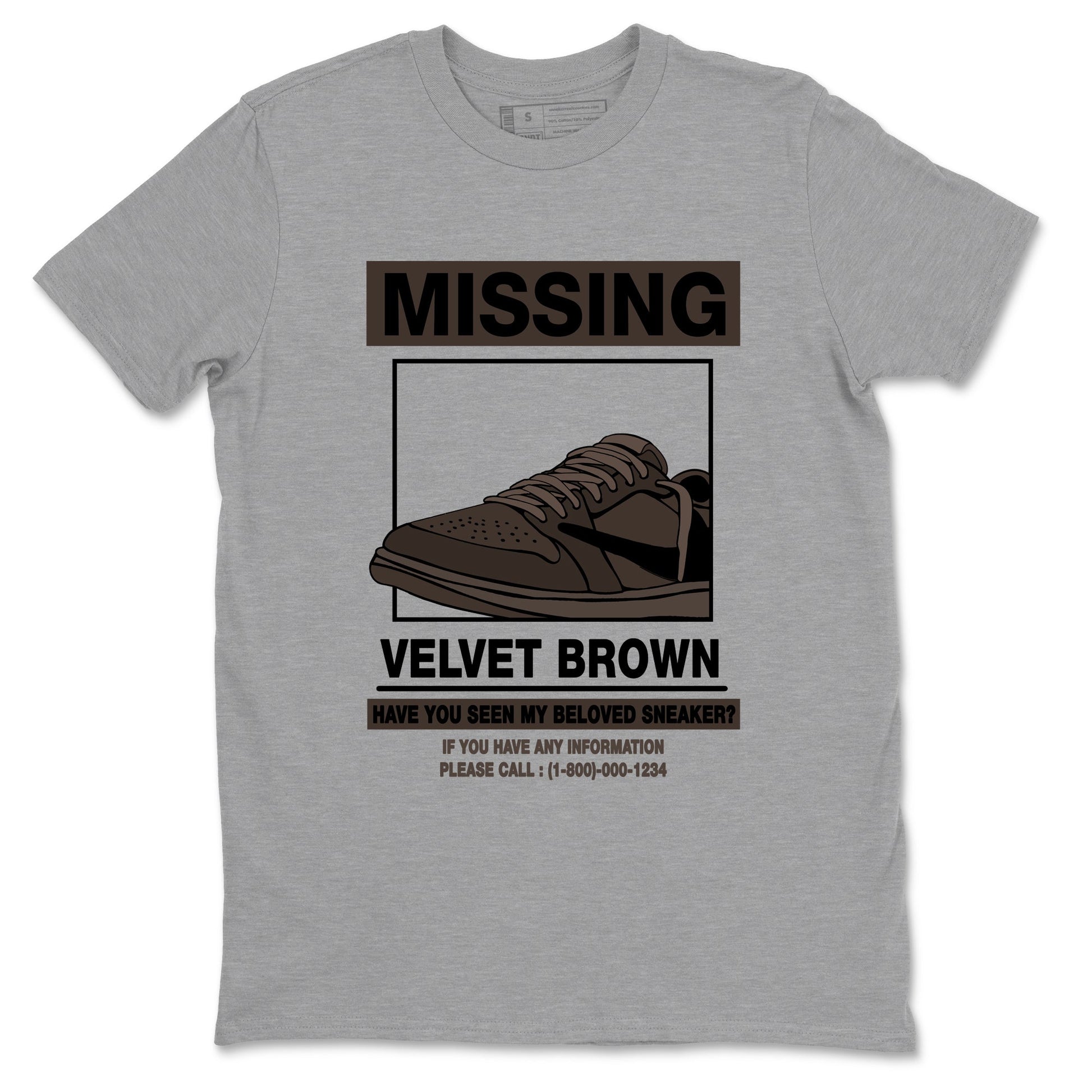 AJ1 Travis Scott Velvet Brown and Dark Mocha shirts to match jordans Missing Sneaker sneaker match tees 1s Travis Scott Velvet Brown match shoes to clothes SNRT Sneaker Tees unisex cotton Heather Grey 2 shirts