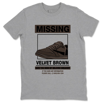 AJ1 Travis Scott Velvet Brown and Dark Mocha shirts to match jordans Missing Sneaker sneaker match tees 1s Travis Scott Velvet Brown match shoes to clothes SNRT Sneaker Tees unisex cotton Heather Grey 2 shirts