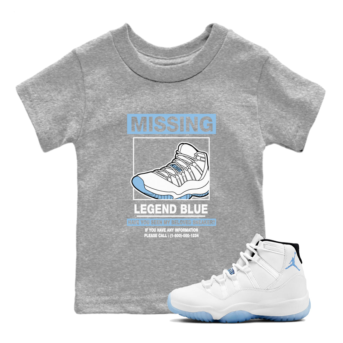 11s Legend Blue shirts to match jordans Missing Sneaker best t shirts to wear with jordans AJ11 Retro Legend Blue match shoes to clothes SNRT Sneaker Tees Youth Baby Heather Grey 1 tee