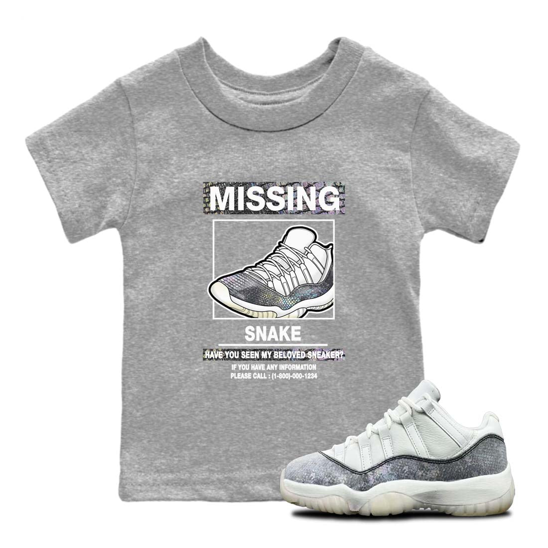11s Year Of The Snake shirts to match jordans  Missing Sneaker shirts to match jordans Air Jordan 11 Retro Low Year Of The Snake match shoes to clothes SNRT Sneaker Tees Youth Baby Heather Grey 1 tee