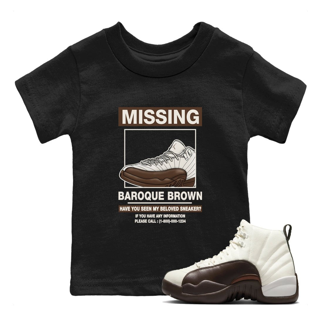 AJ12 Baroque Brown shirts to match jordans Missing Sneaker best t shirts to wear with jordans SoleFly x Jordan 12 Baroque Brown match shoes to clothes SNRT Sneaker Tees Youth Baby Black 1 tee