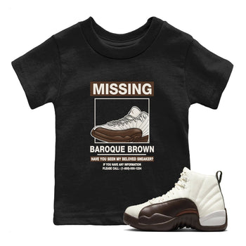 AJ12 Baroque Brown shirts to match jordans Missing Sneaker best t shirts to wear with jordans SoleFly x Jordan 12 Baroque Brown match shoes to clothes SNRT Sneaker Tees Youth Baby Black 1 tee