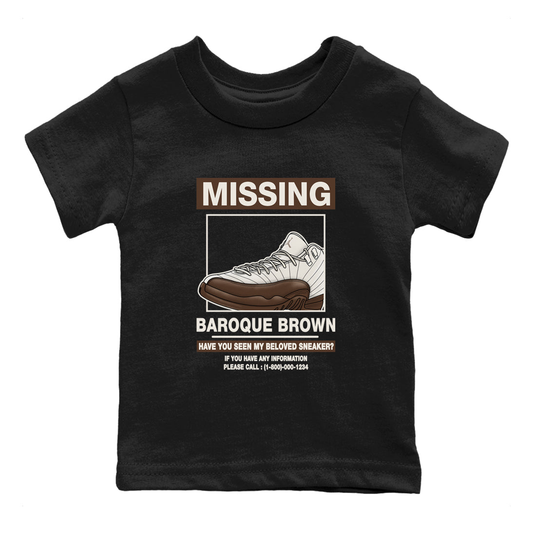 AJ12 Baroque Brown shirts to match jordans Missing Sneaker best t shirts to wear with jordans SoleFly x Jordan 12 Baroque Brown match shoes to clothes SNRT Sneaker Tees Youth Baby Black 2 tee