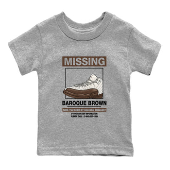 AJ12 Baroque Brown shirts to match jordans Missing Sneaker best t shirts to wear with jordans SoleFly x Jordan 12 Baroque Brown match shoes to clothes SNRT Sneaker Tees Youth Baby Heather Grey 2 tee