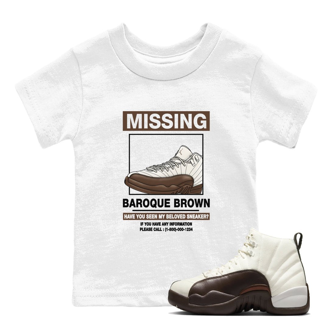 AJ12 Baroque Brown shirts to match jordans Missing Sneaker best t shirts to wear with jordans SoleFly x Jordan 12 Baroque Brown match shoes to clothes SNRT Sneaker Tees Youth Baby White 1 tee