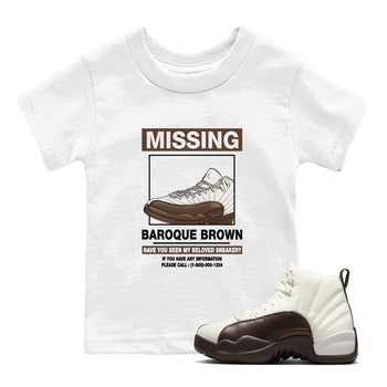 AJ12 Baroque Brown shirts to match jordans Missing Sneaker best t shirts to wear with jordans SoleFly x Jordan 12 Baroque Brown match shoes to clothes SNRT Sneaker Tees Youth Baby White 1 tee